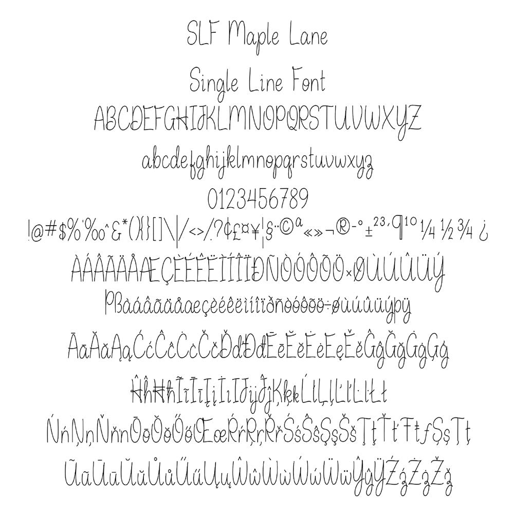 SLF Maple Lane character map showing alphabet and accented symbols