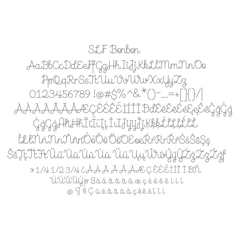 SLF Bonbon character map showing alphabet, punctuation, and symbols