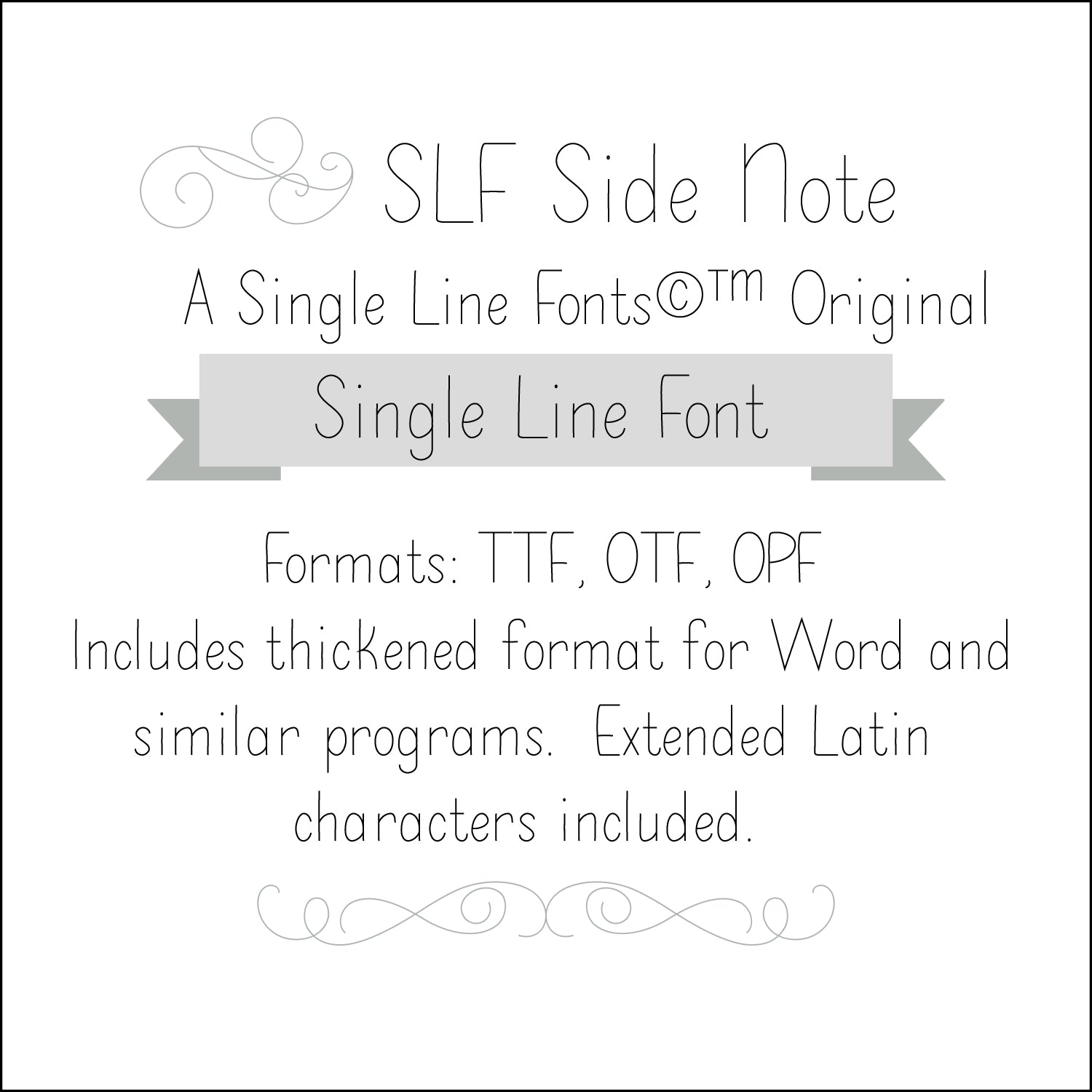 SLF Side Note single line font preview showing handwritten narrow monoline lettering