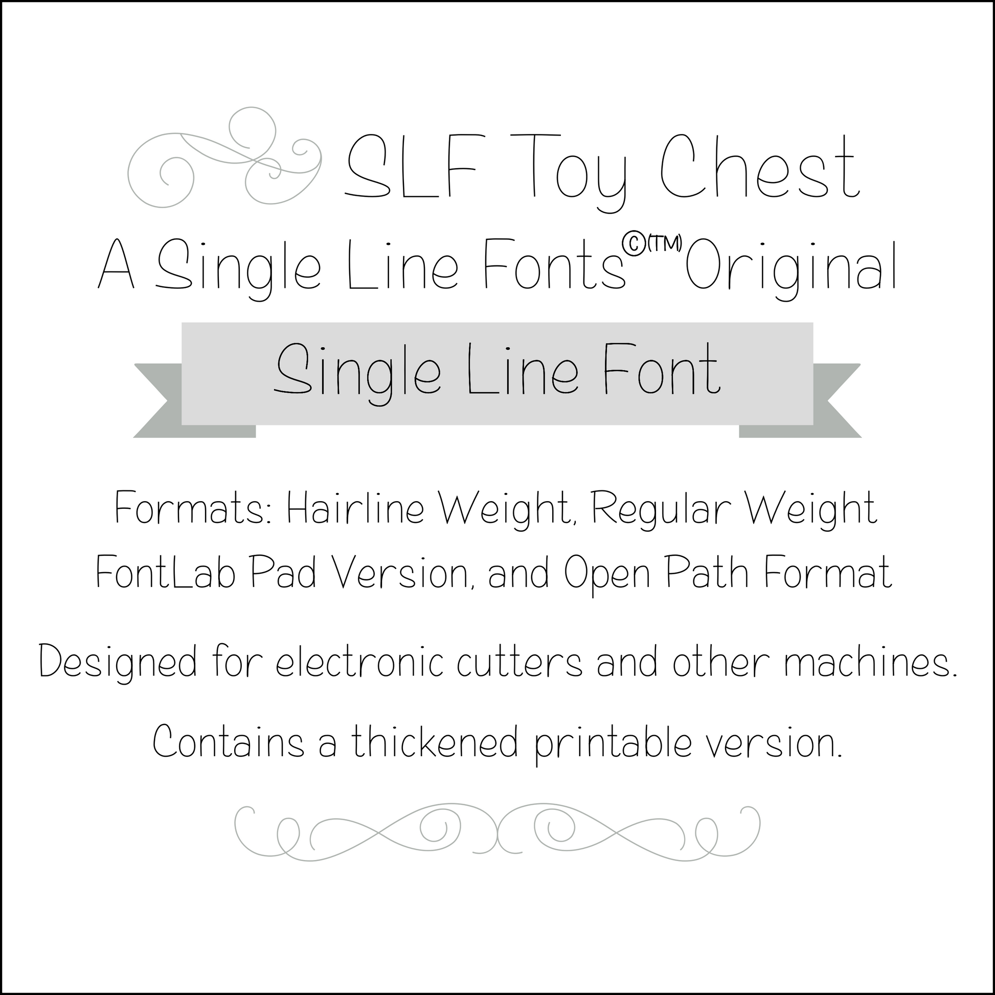 SLF Toy Chest single line font preview showing clean print-style monoline lettering