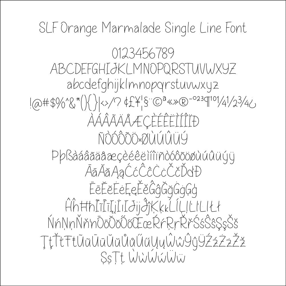 SLF Orange Marmalade character map showing letters and symbols