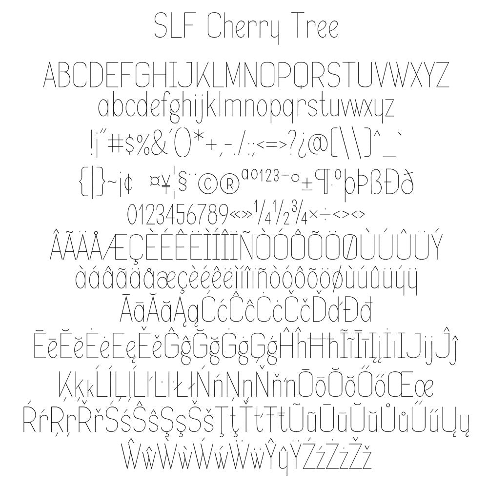 SLF Cherry Tree character map showing letters and symbols