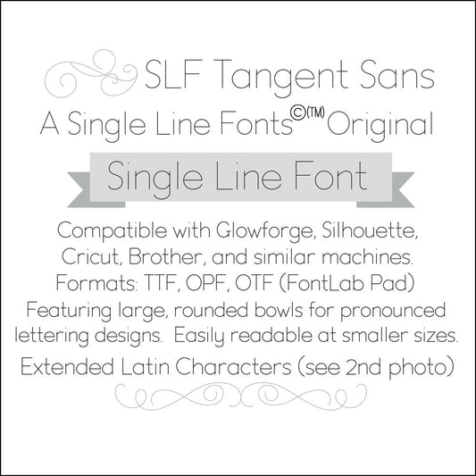 SLF Tangent Sans single line sans serif font preview with clean rounded letters