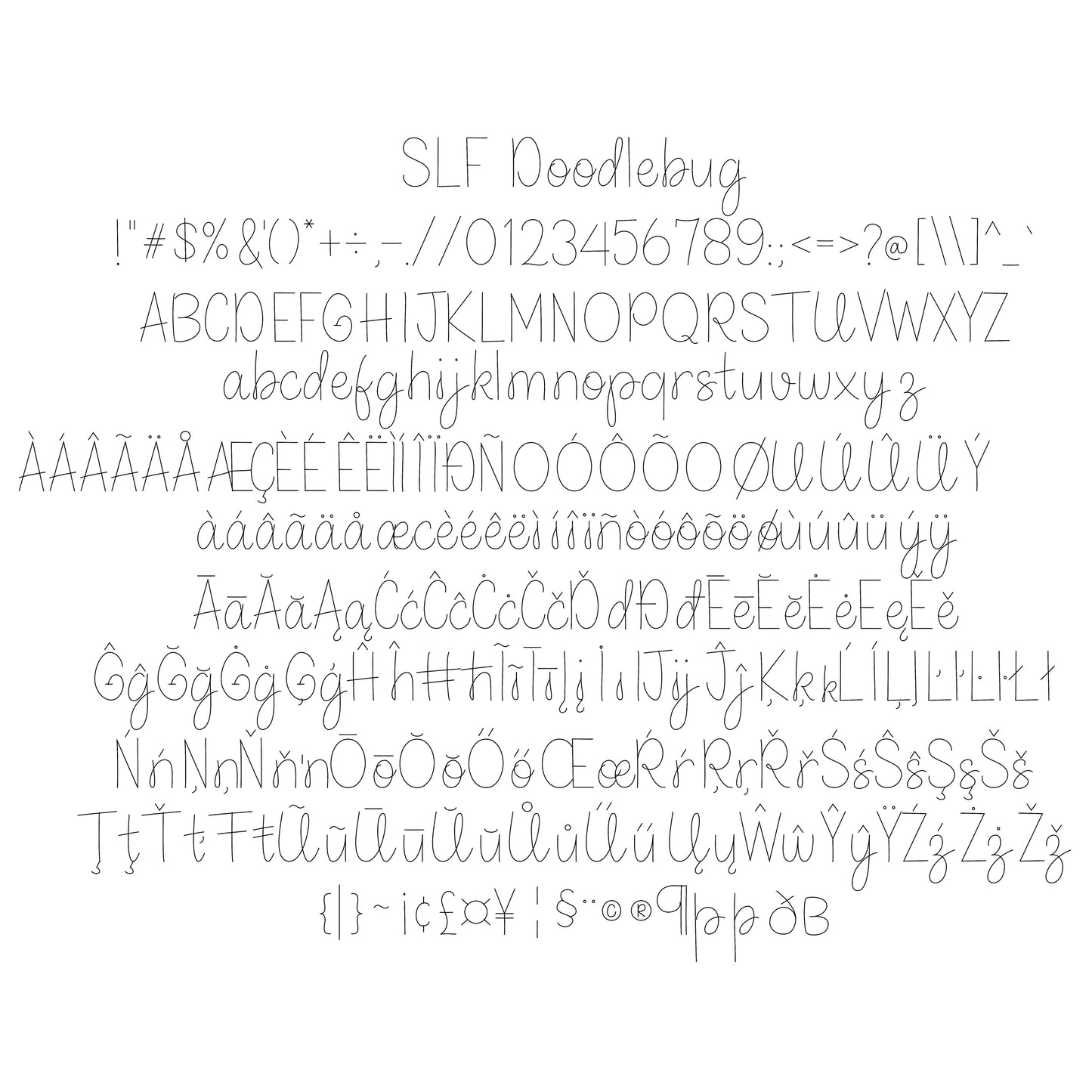 SLF Doodlebug character map showing alphabet and symbols