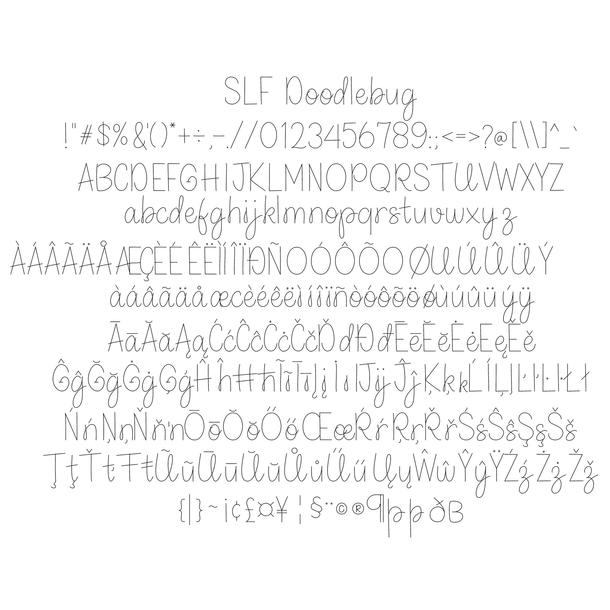SLF Doodlebug character map showing alphabet and symbols