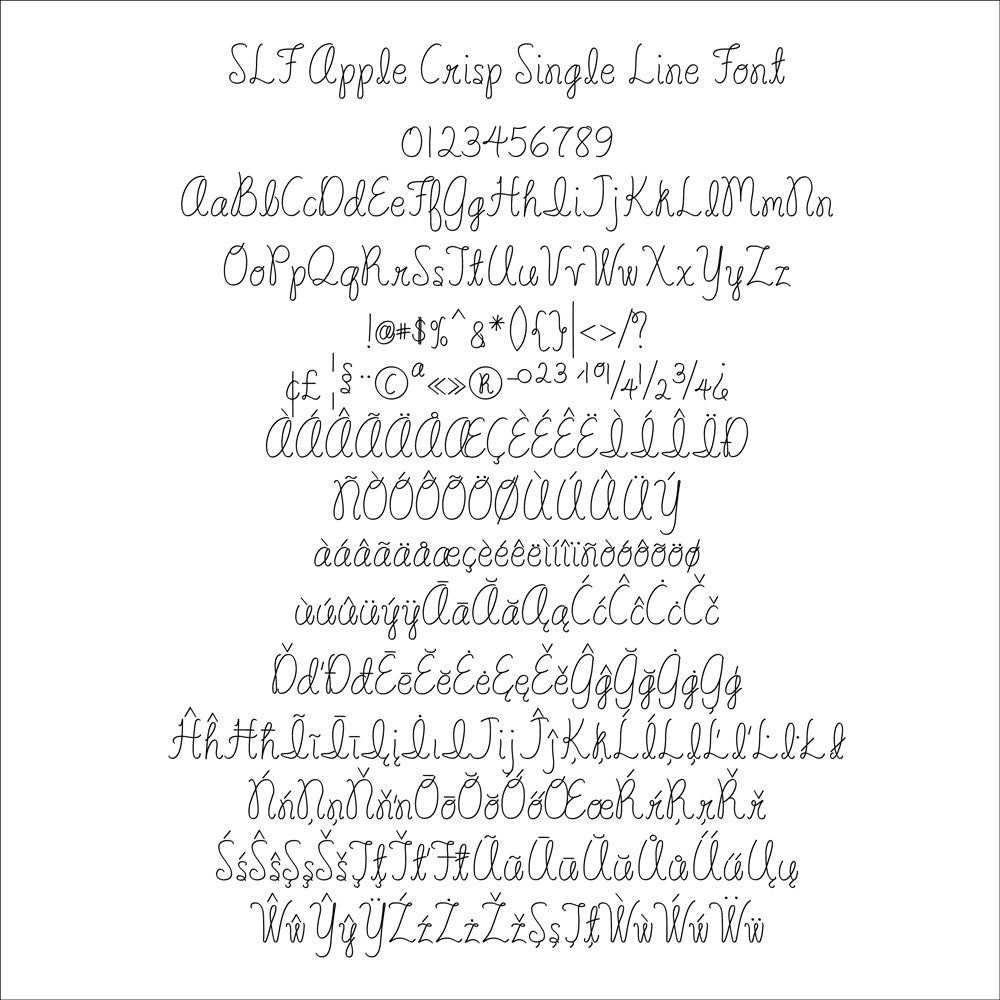 SLF Apple Crisp character map showing alternate language characters and symbols