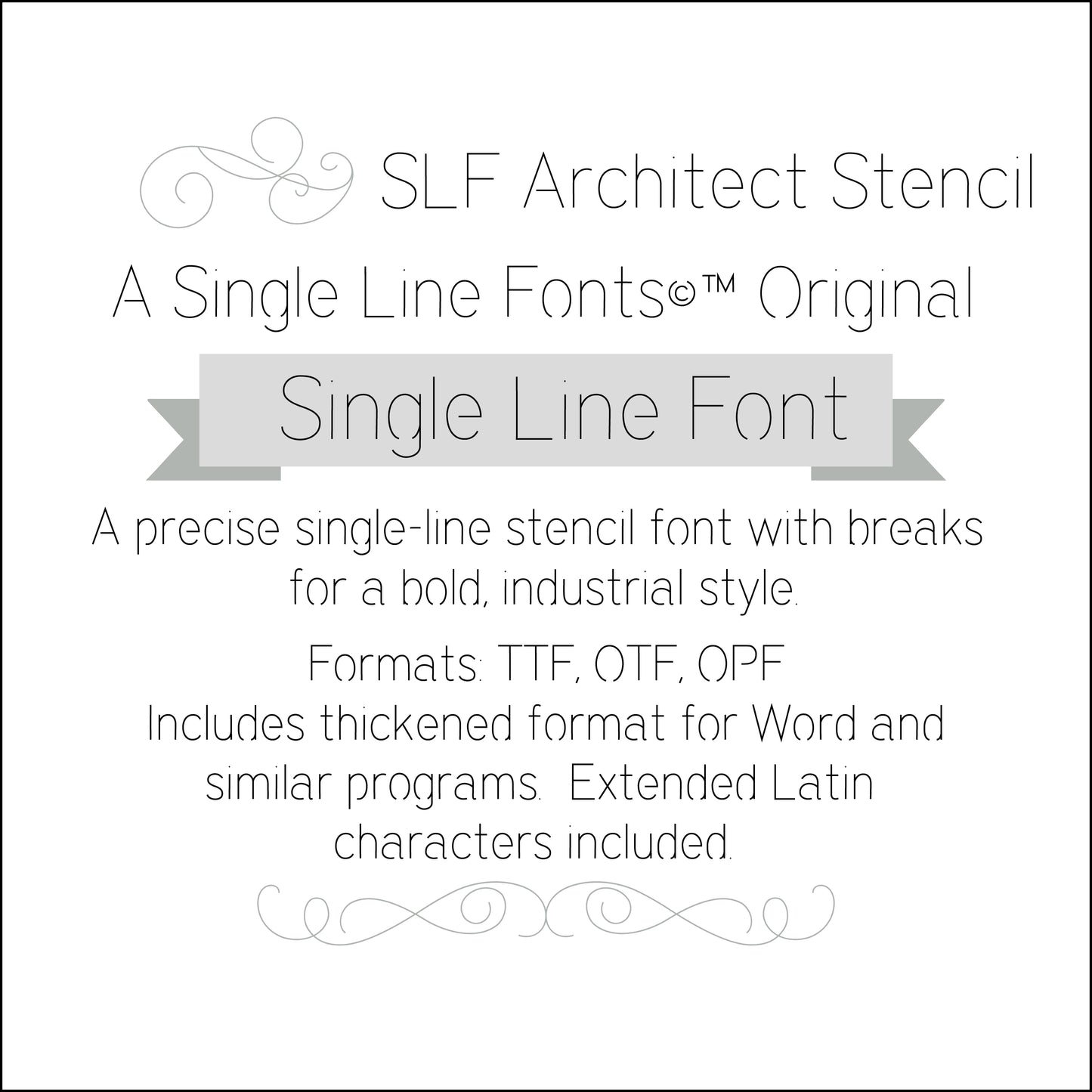SLF Architect Stencil single line technical font preview with geometric letterforms