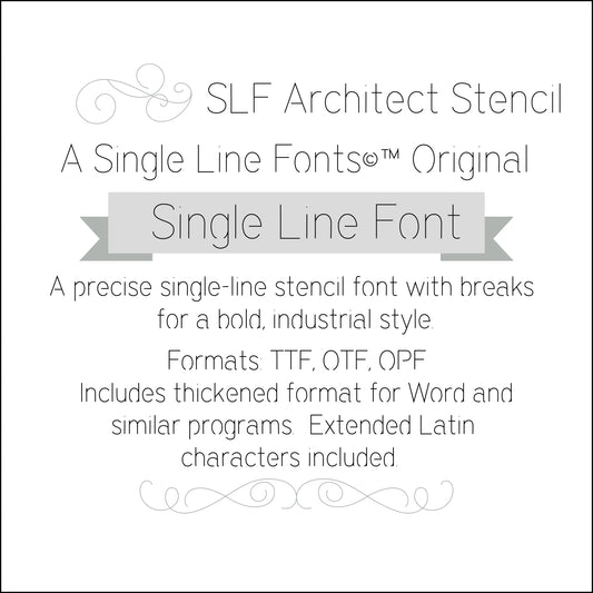 SLF Architect Stencil single line technical font preview with geometric letterforms