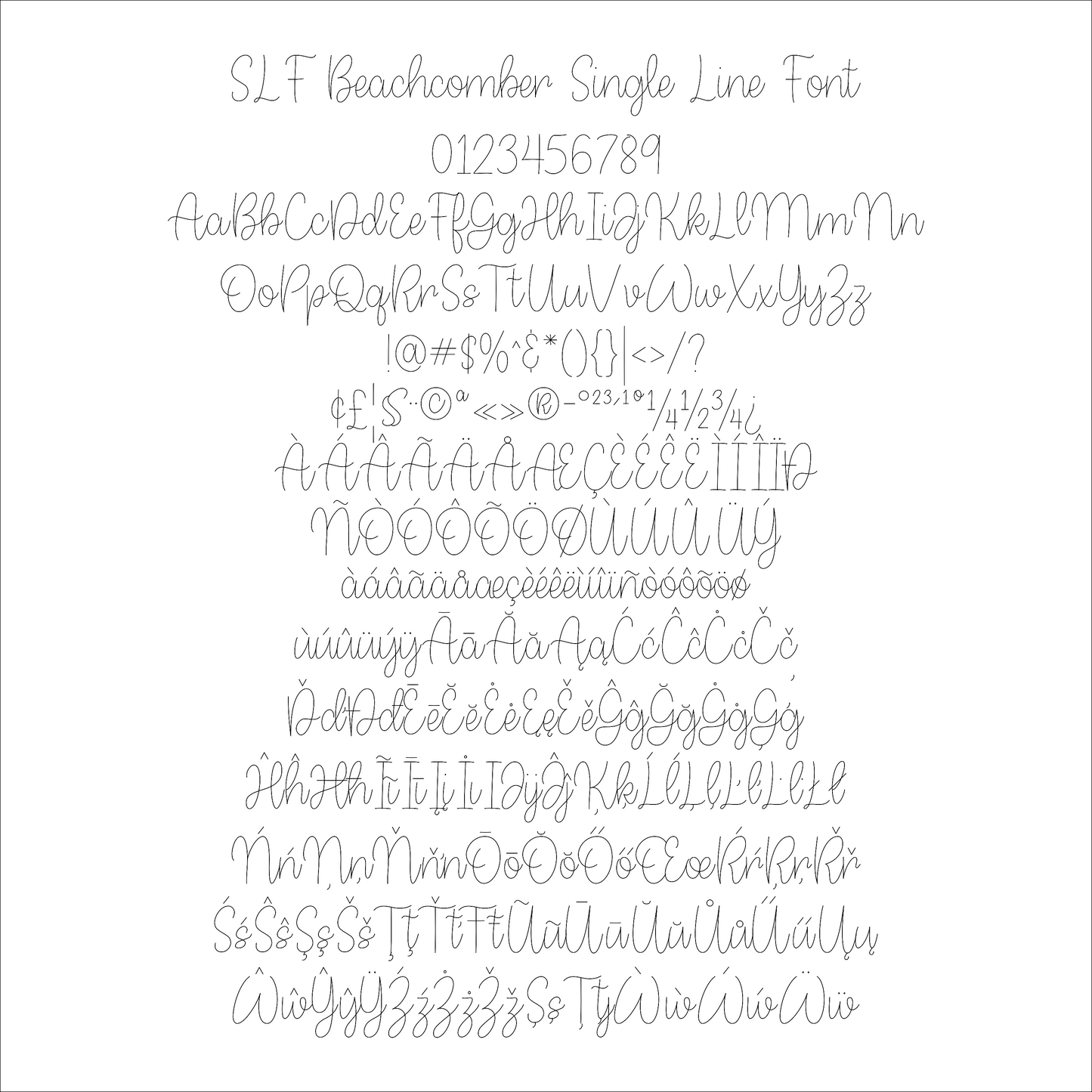 SLF Beachcomber character map showing alphabet and symbols