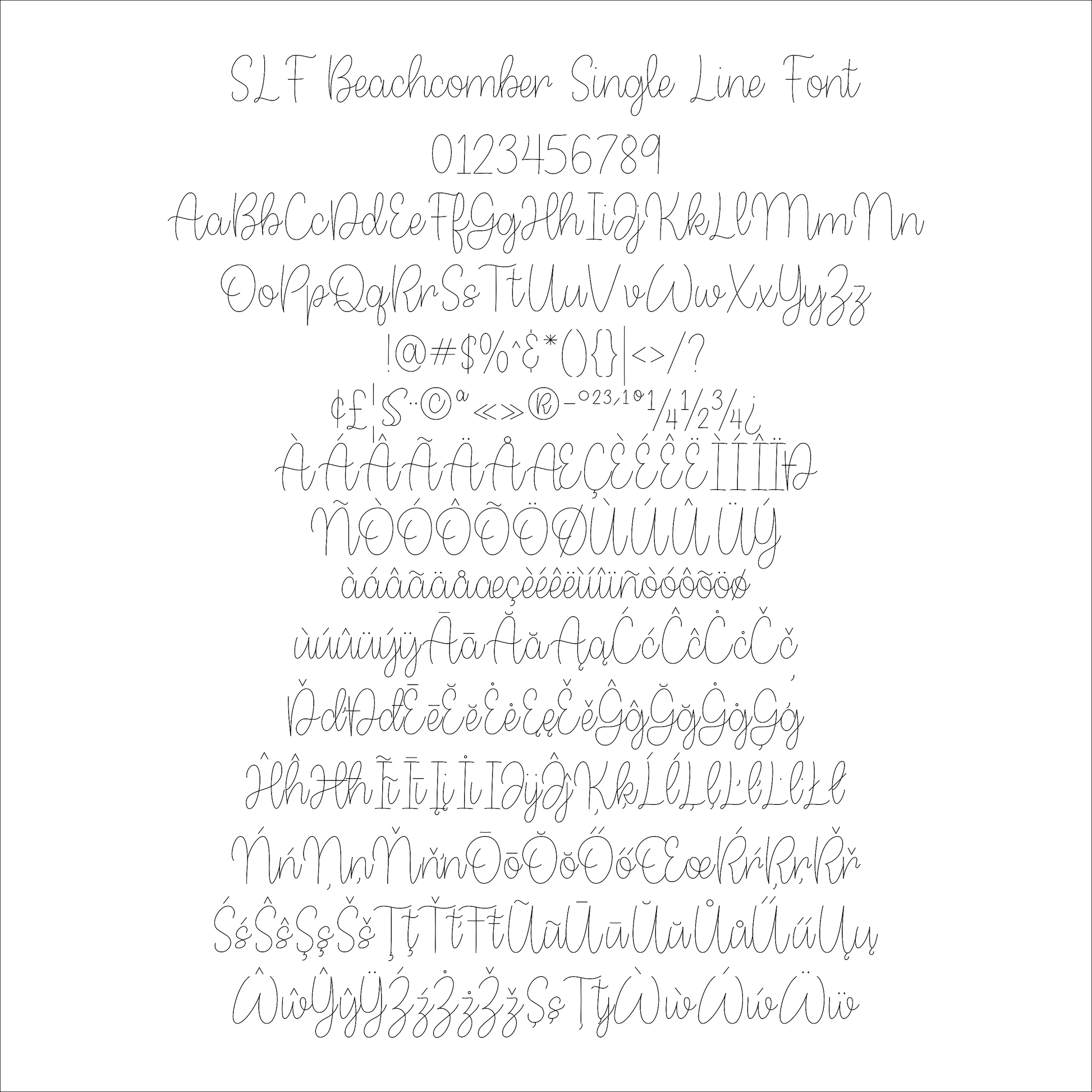 SLF Beachcomber character map showing alphabet and symbols