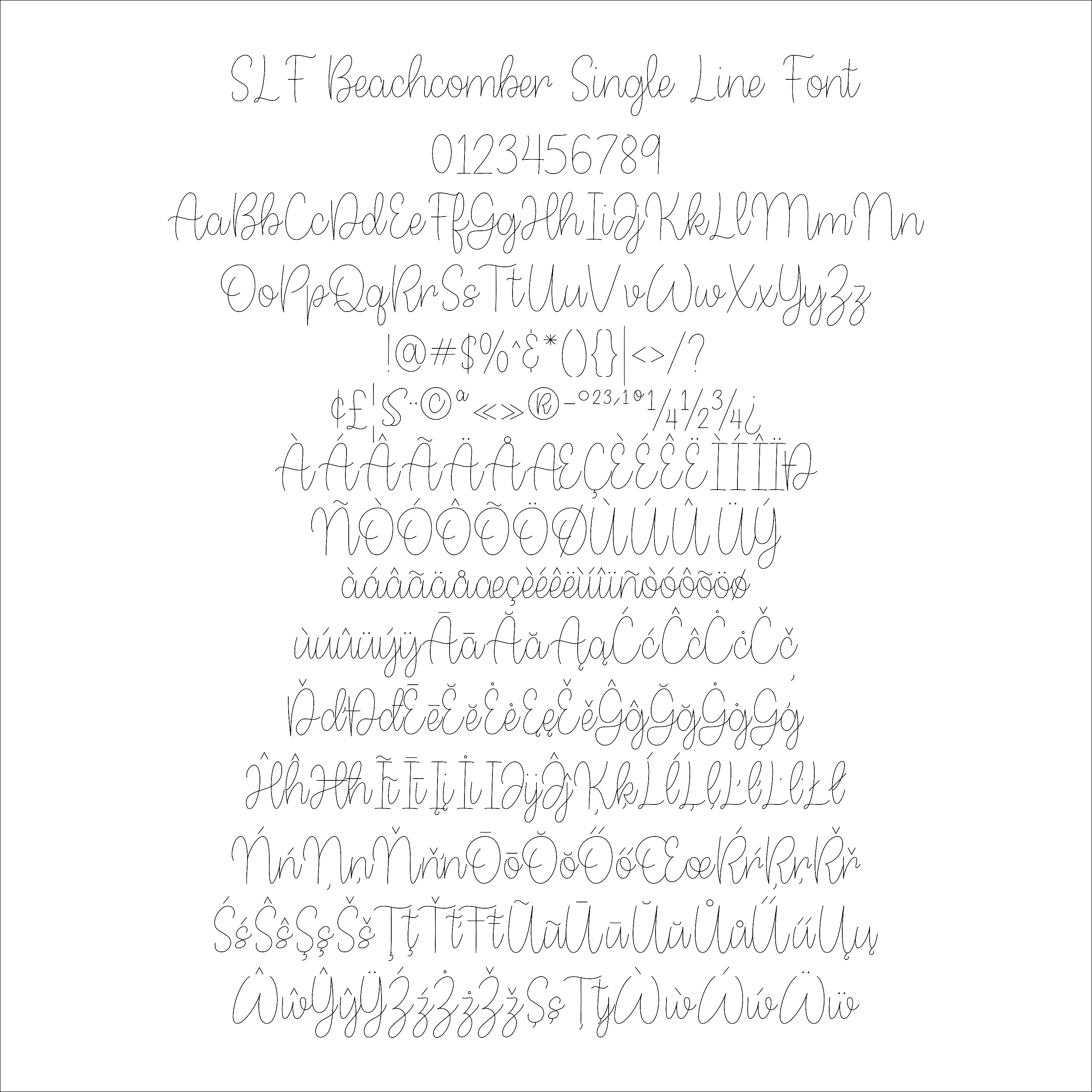 SLF Beachcomber character map showing alphabet and symbols