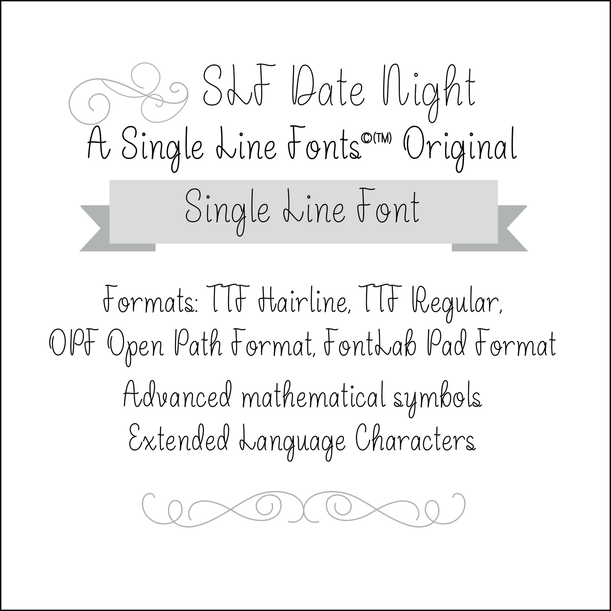 SLF Date Night single line print font preview with sleek modern lettering