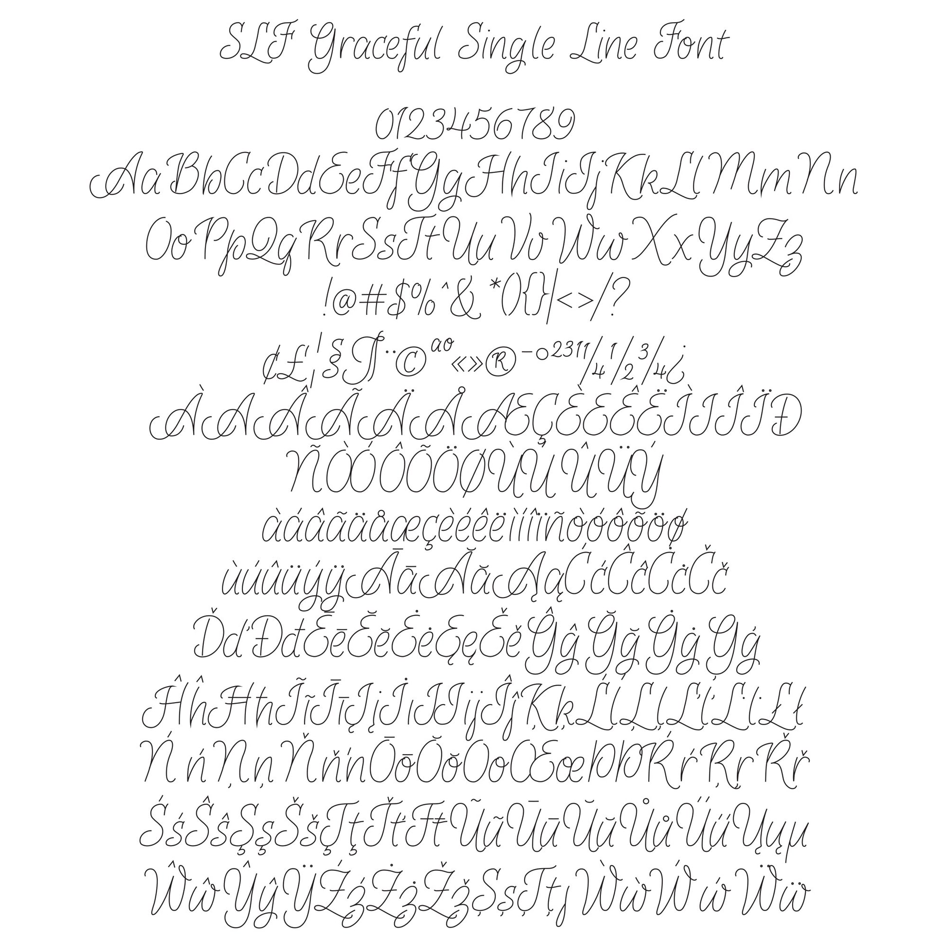SLF Graceful character map showing alphabet and symbols