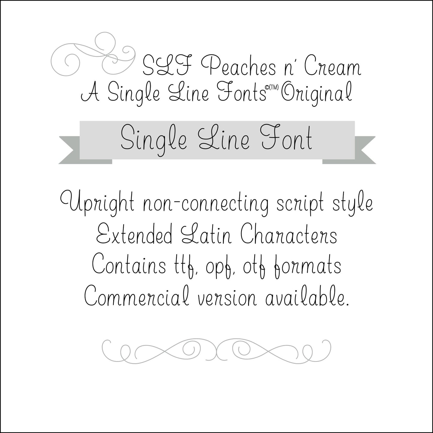 SLF Peaches-n-Cream single line print font preview with smooth, charming curves