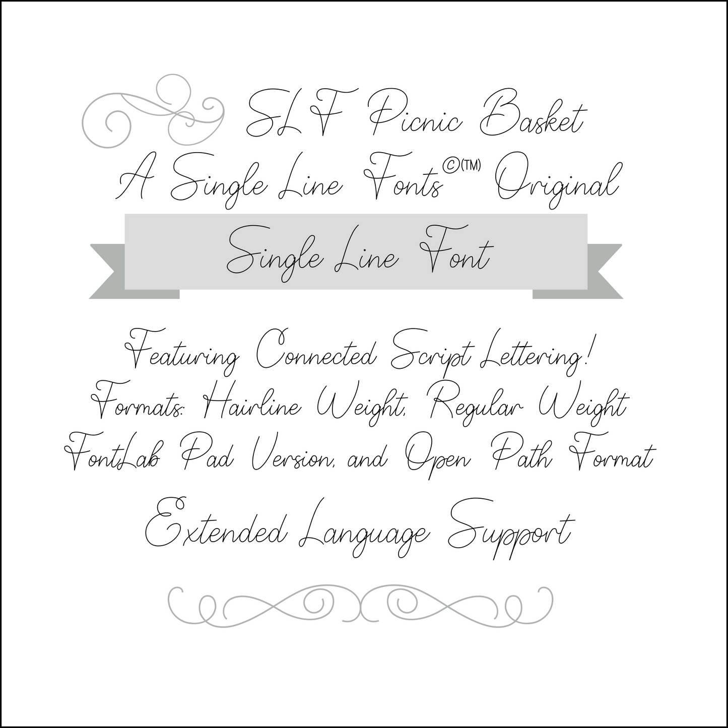 SLF Picnic Basket single line print font preview with cheerful open lettering