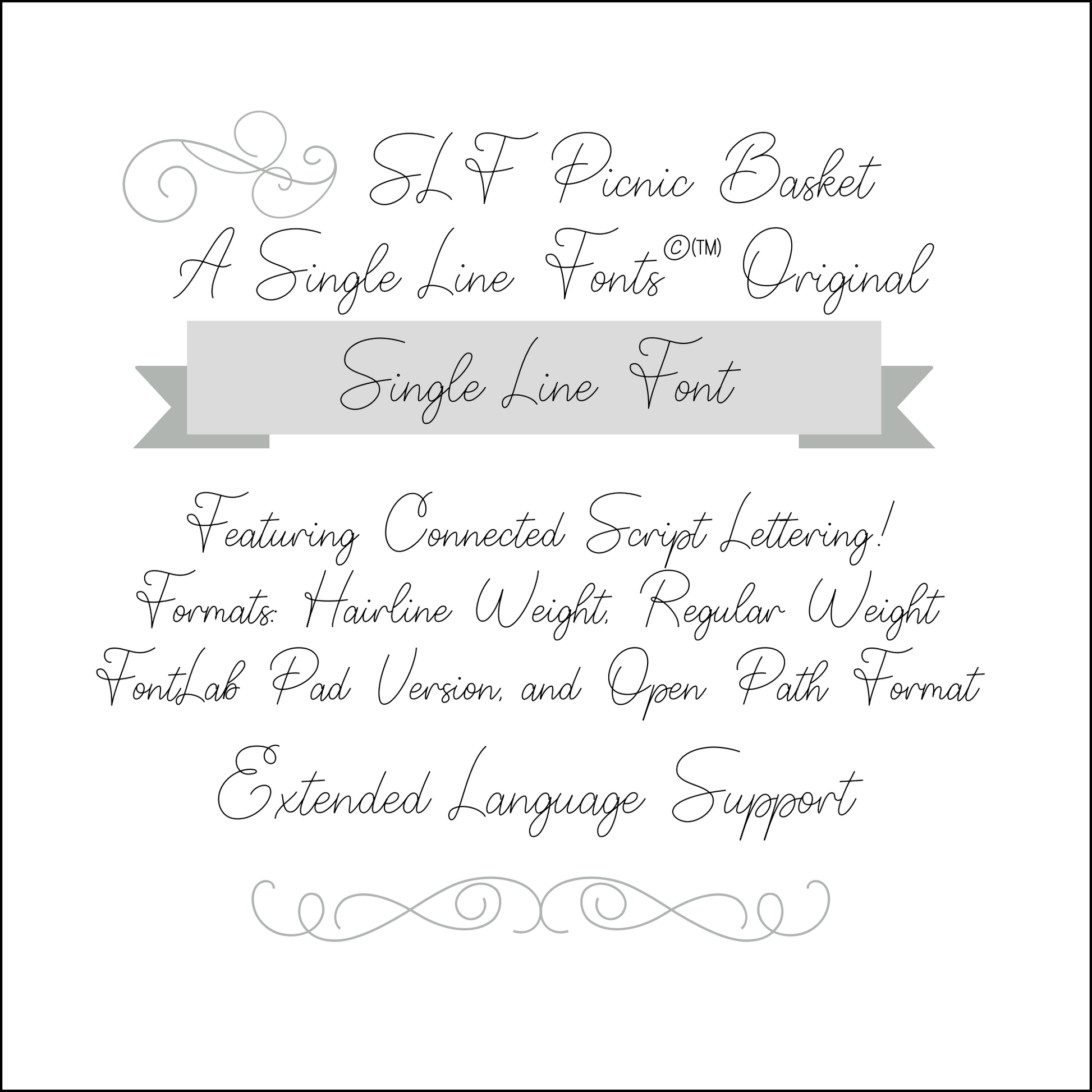 SLF Picnic Basket single line print font preview with cheerful open lettering