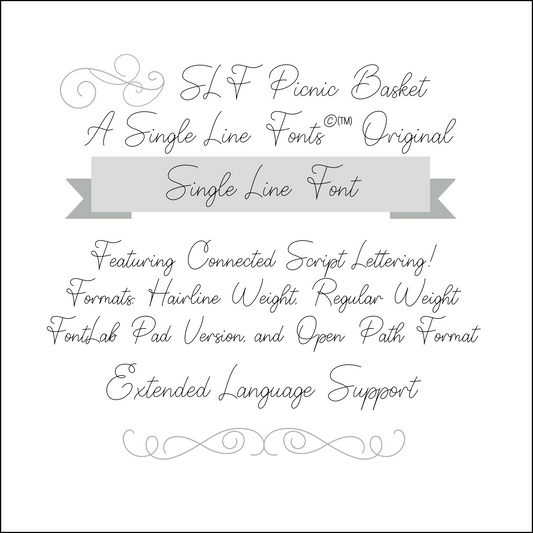 SLF Picnic Basket single line print font preview with cheerful open lettering