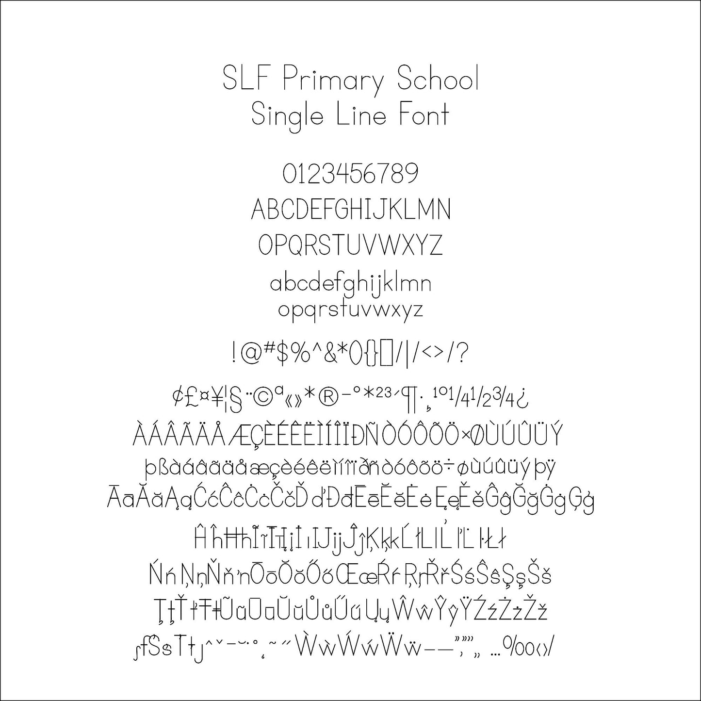 SLF Primary School single line print font preview with clear school-style lettering