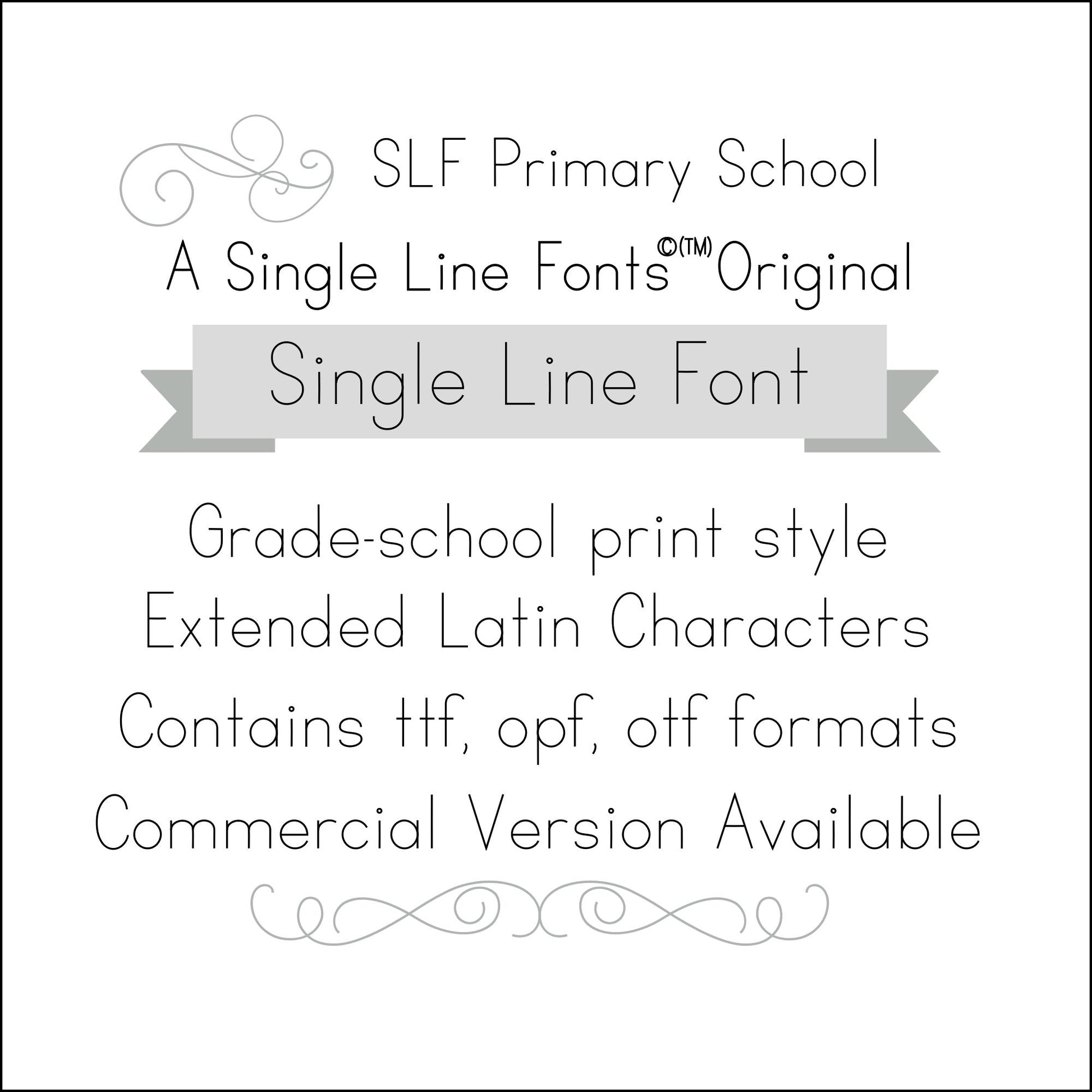 SLF Primary School single line print font preview with clear school-style lettering