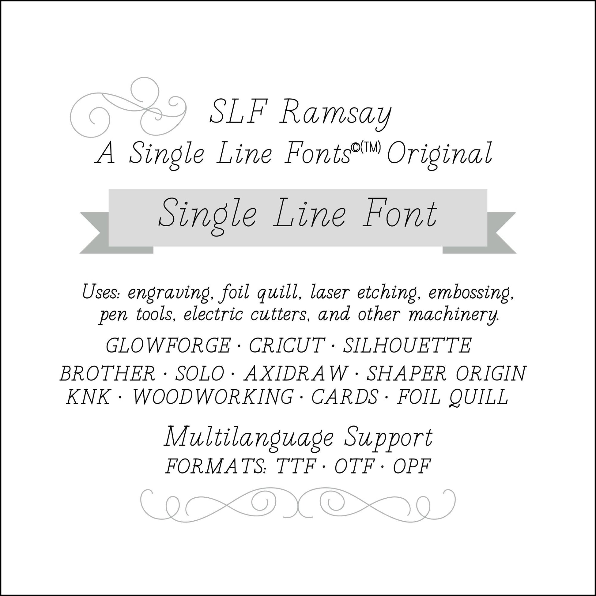 SLF Ramsay modern italic design sample for signage and labels