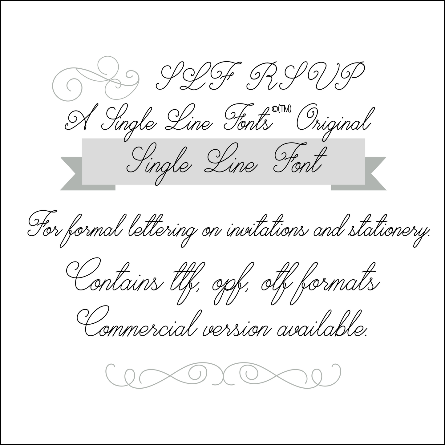 SLF RSVP single line script font preview for wedding invitations and stationery
