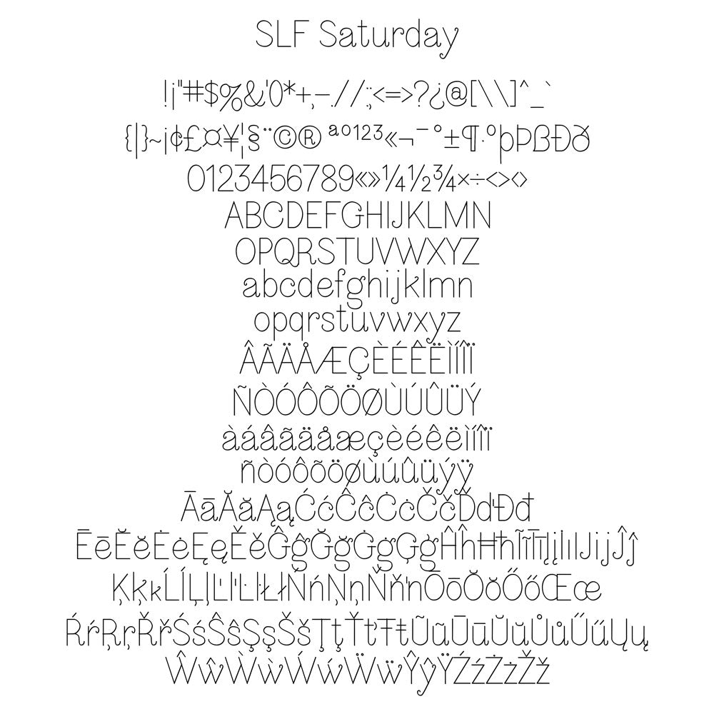 SLF Saturday character map showing letters and symbols