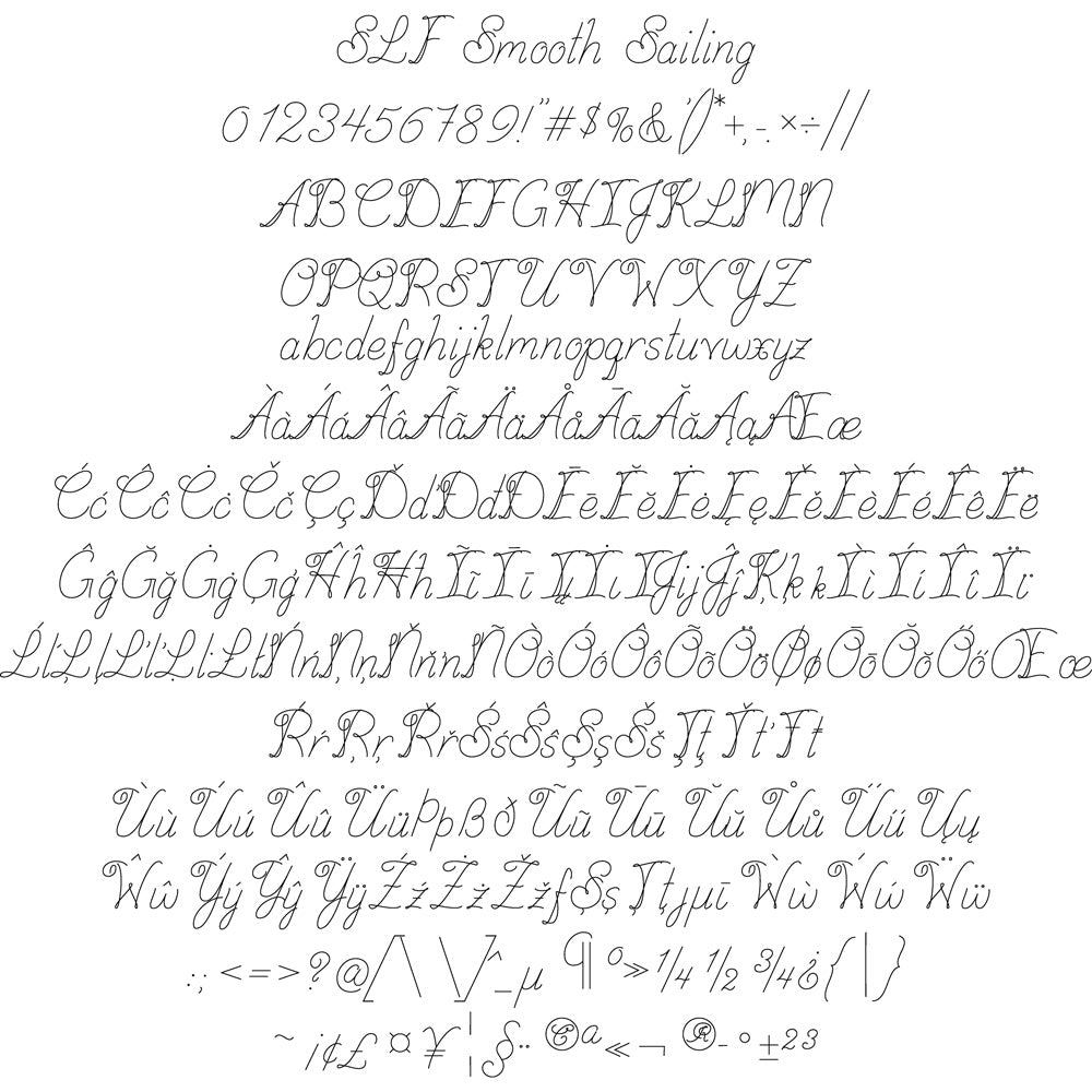 SLF Smooth Sailing character map showing alphabet and symbols