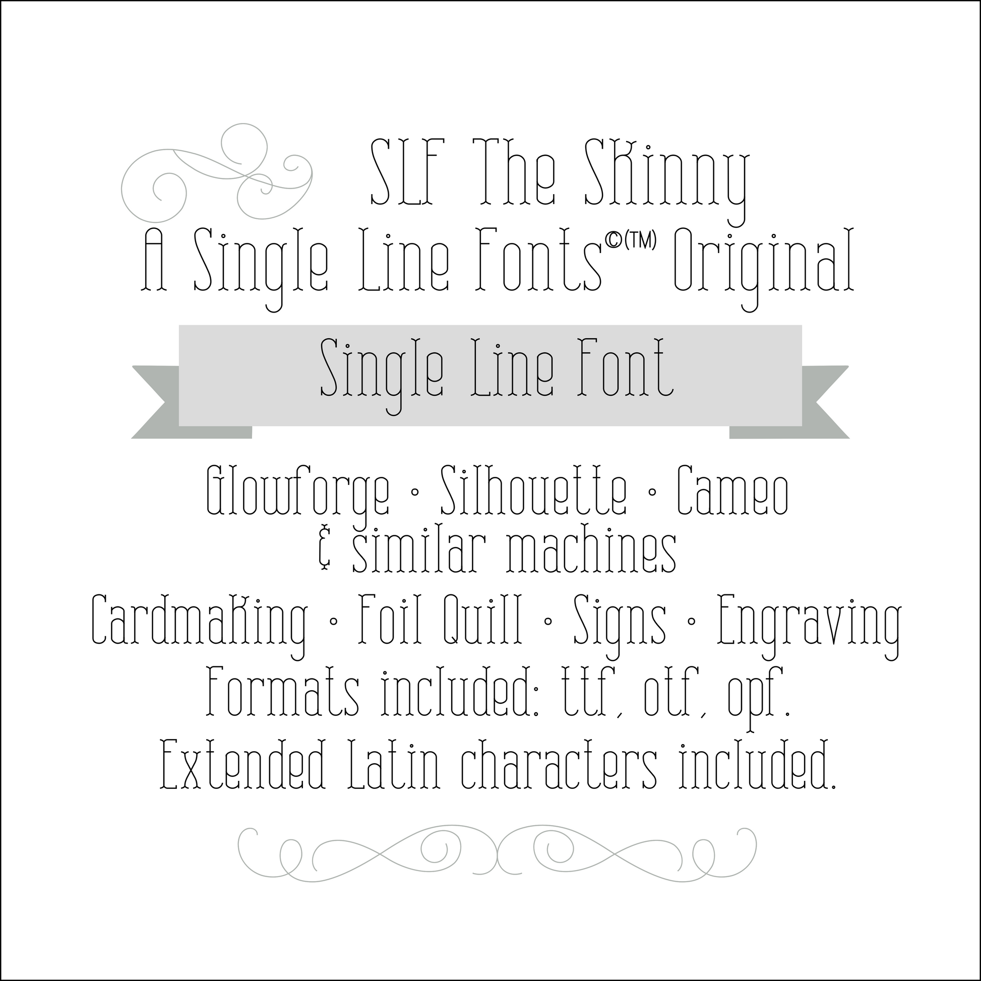SLF The Skinny single line font preview with narrow funky lettering