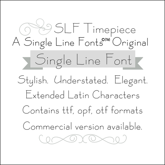 SLF Timepiece single line print font preview with crisp elegant strokes