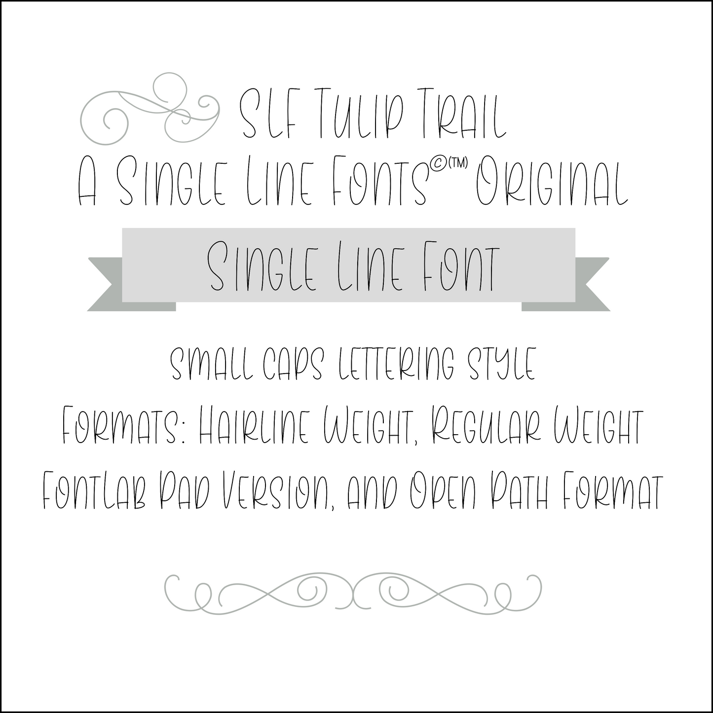 SLF Tulip Trail single line print font preview with soft rounded letterforms