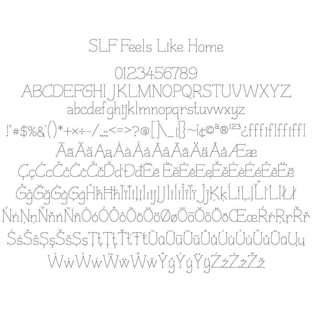 SLF Feels Like Home character map showing alphabet and symbols
