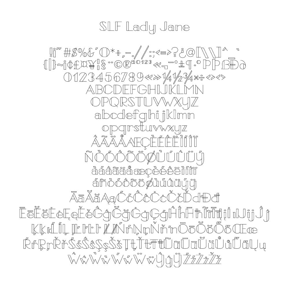 SLF Lady Jane print font character set companion font character map