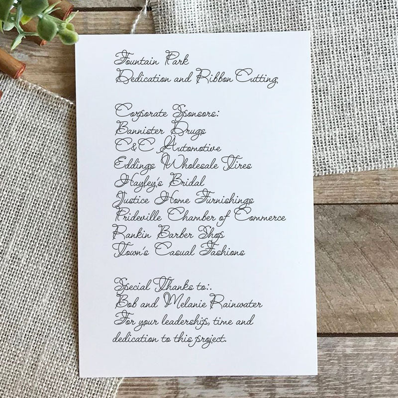 SLF Quill Pen script sample card showing flowing connected lettering