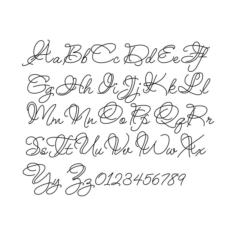 SLF Quill Pen letter and number examples showing the full script style