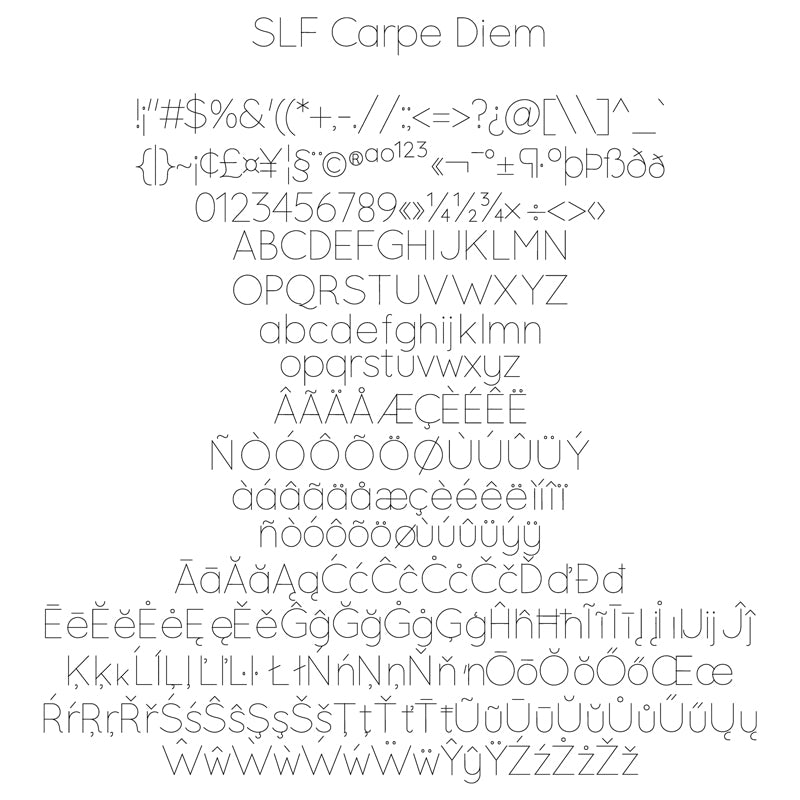 SLF Carpe Diem character map with alphabet and symbols