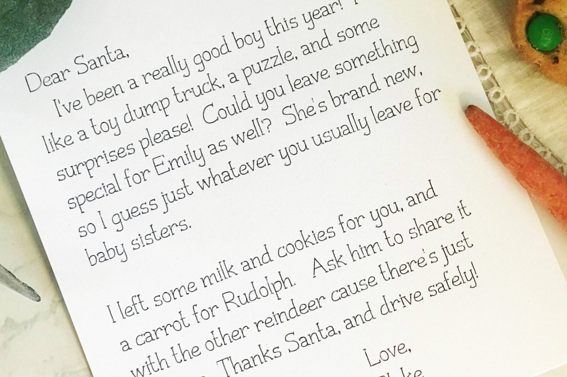 Letter to Santa written with SLF Feels Like Home