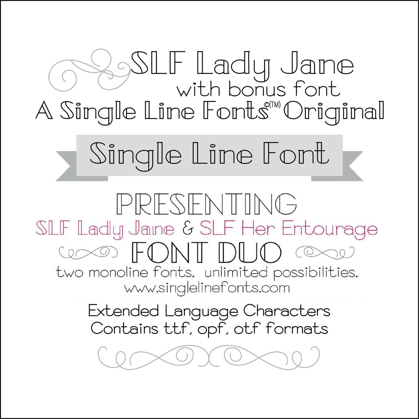 SLF Lady Jane and SLF Her Entourage single line font duo preview