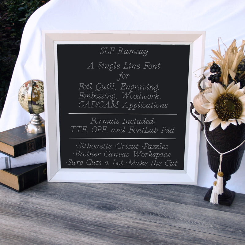 SLF Ramsay modern italic design sample for signage and labels